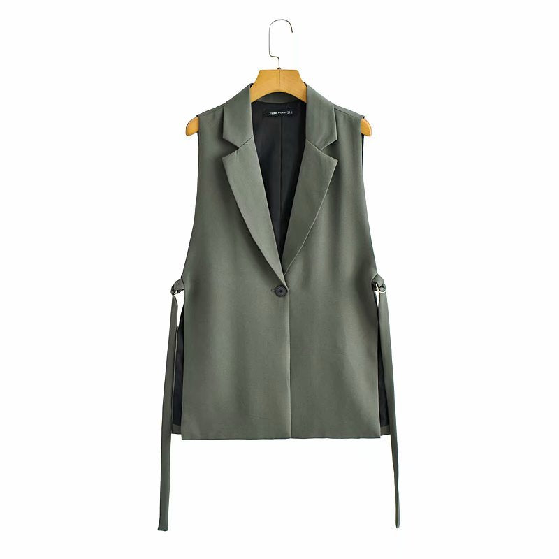 Pure Color Tied Decorative Split Single Vests