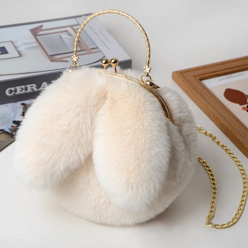 Women's Furry Portable Plush Rabbit Ears Stylish Shoulder Bags