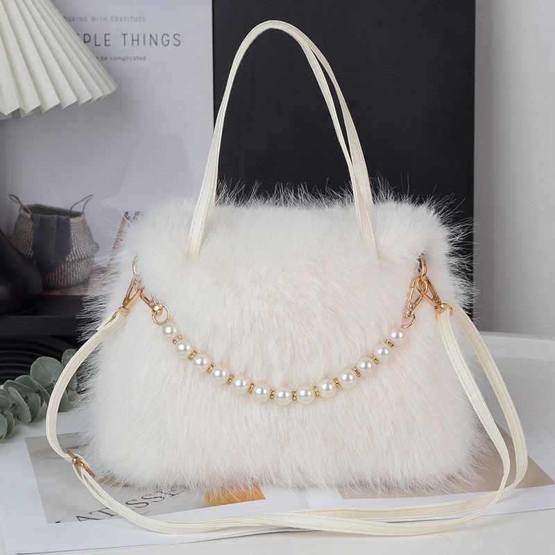 Women's Furry Fashion Pearl Plush Cute Commuter Crossbody Bags