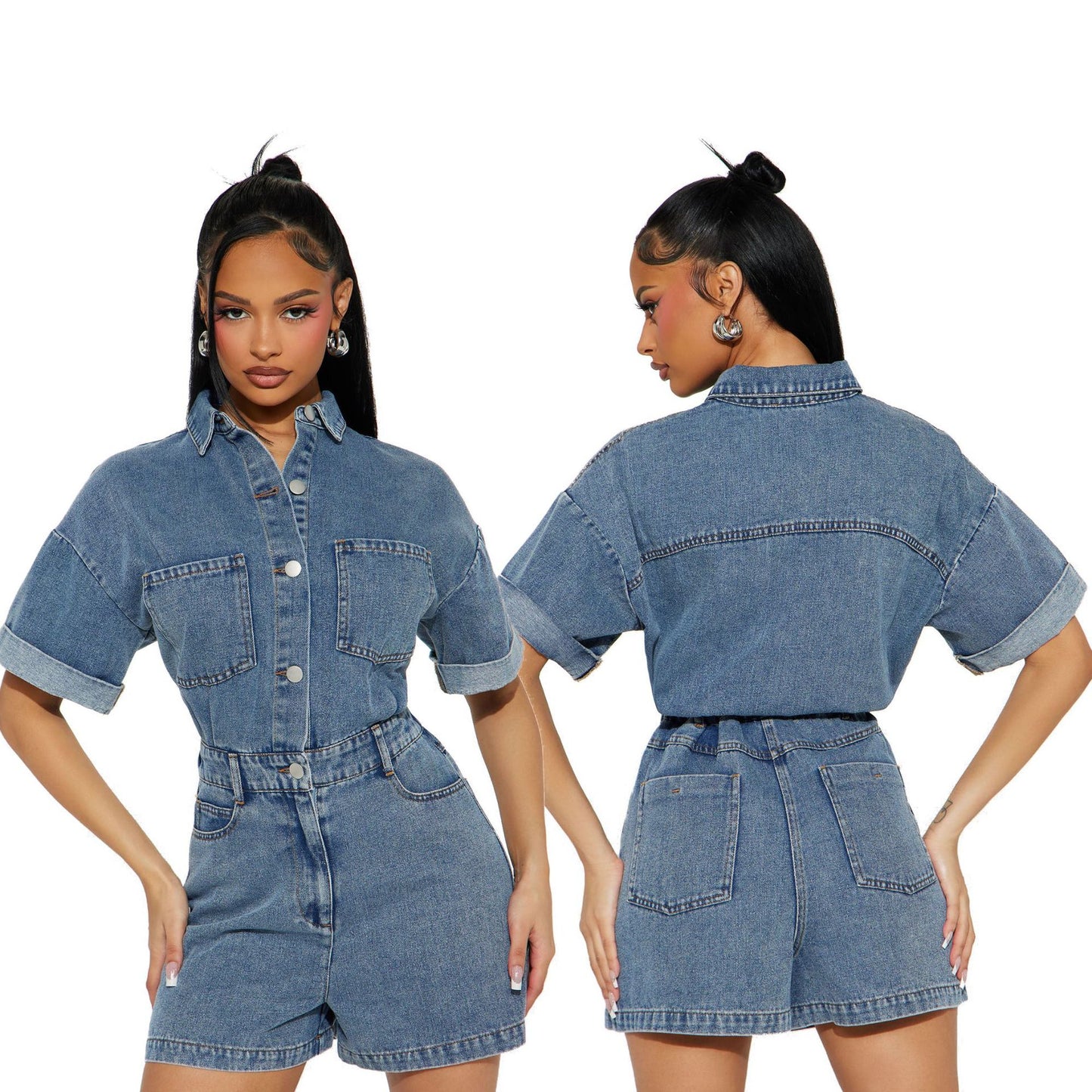 High Elastic Sleeve Loose Wash Denim Jeans