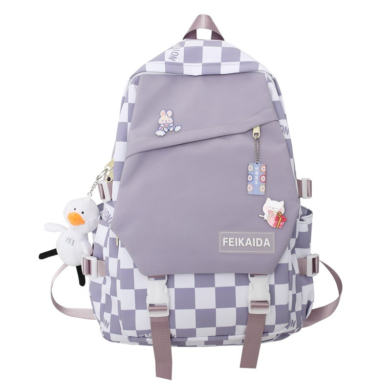 Letters Contrast Color Fashion Fresh Plaid Backpacks