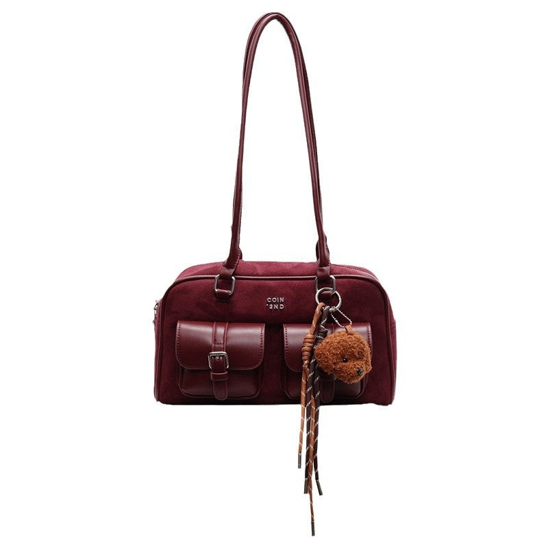 Women's Matte Stitching Portable Bowling Underarm Large Shoulder Bags