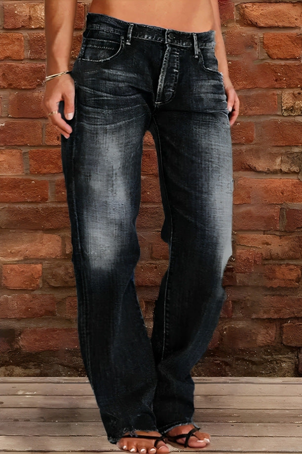 Women's Denim Trousers Trendy Mid Waist Ripped Jeans