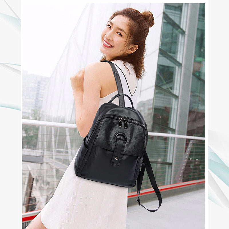 Women's Top Layer Leather Fashion Large Capacity Backpacks