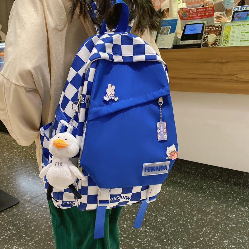 Letters Contrast Color Fashion Fresh Plaid Backpacks