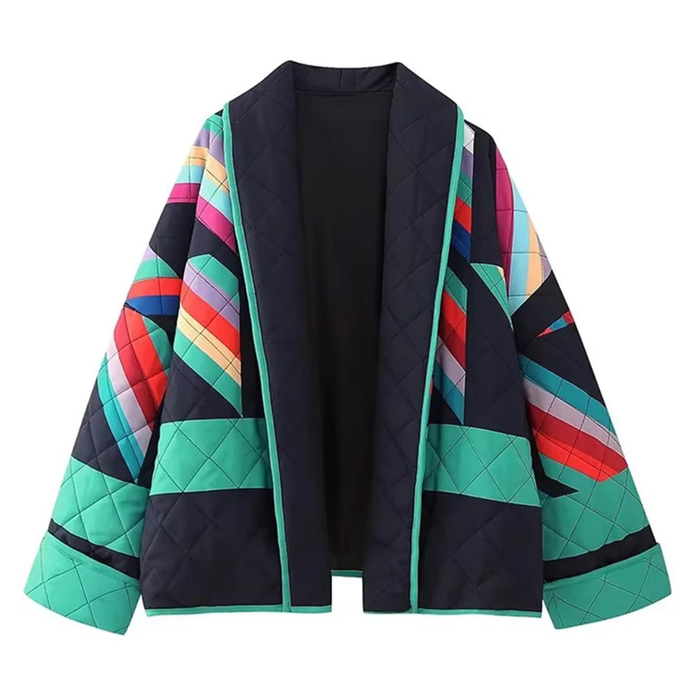 Women's Pretty Temperament Printed Quilted Loose-fitting Coats