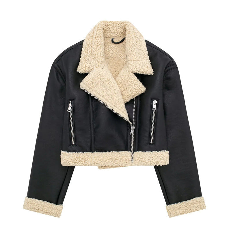 Women's Street Style Double-sided Fleece Imitation Leather Jackets