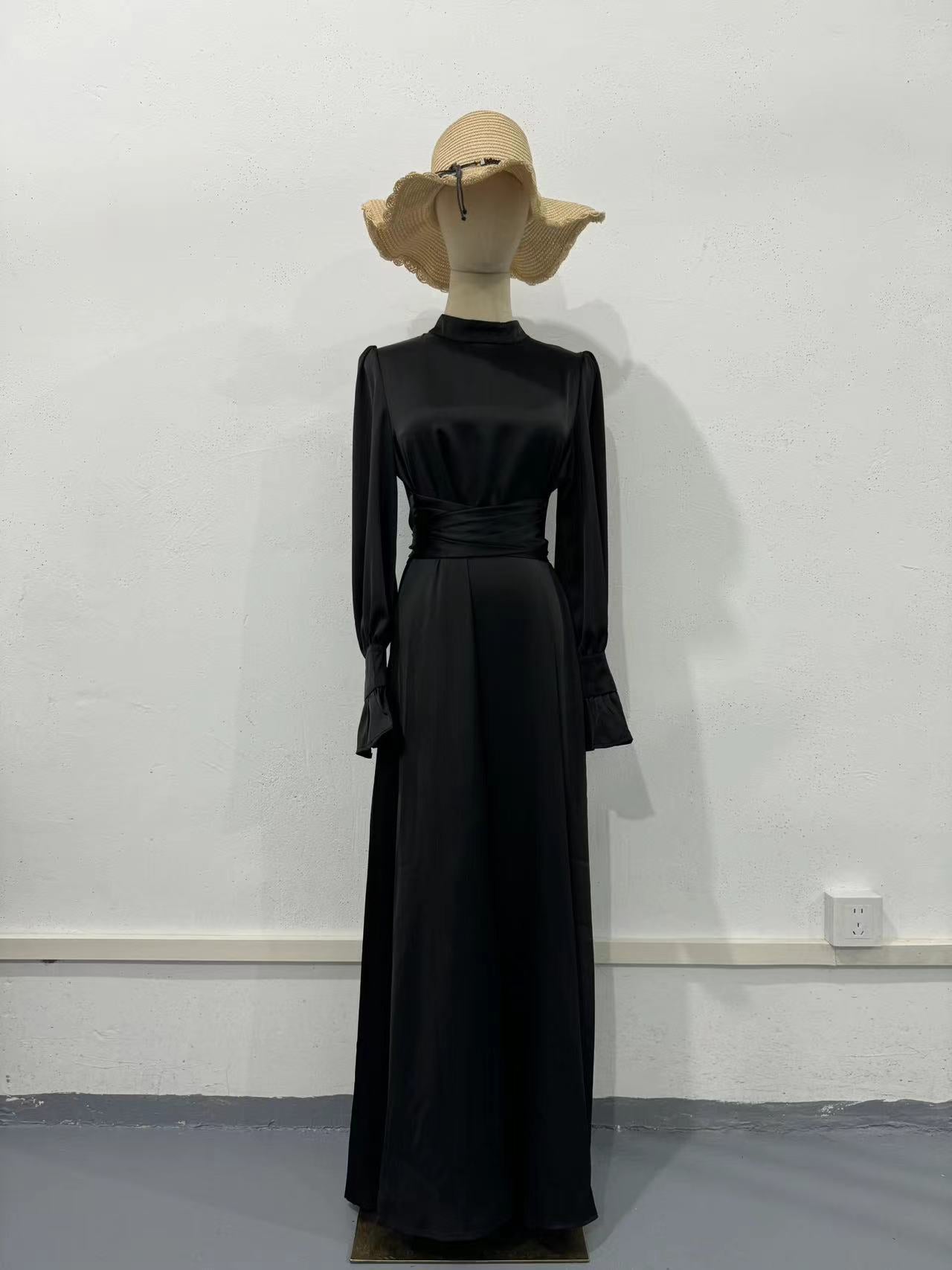 Women's Autumn Satin Long Sleeve Elegant Dress Dresses