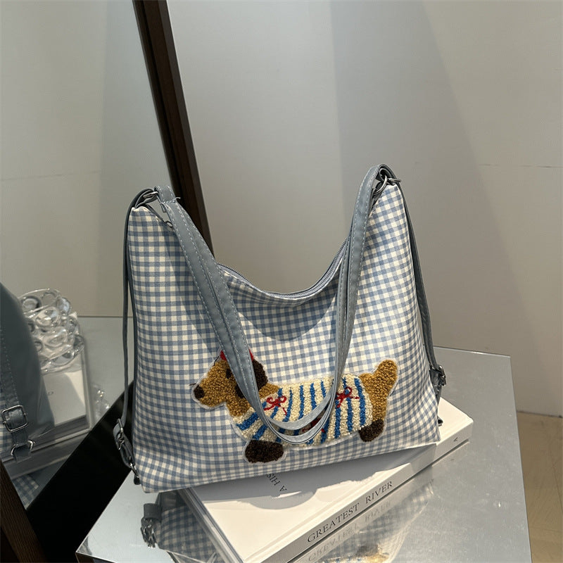 Women's High-grade Style Sausage Dog Fresh Plaid Tote Bags