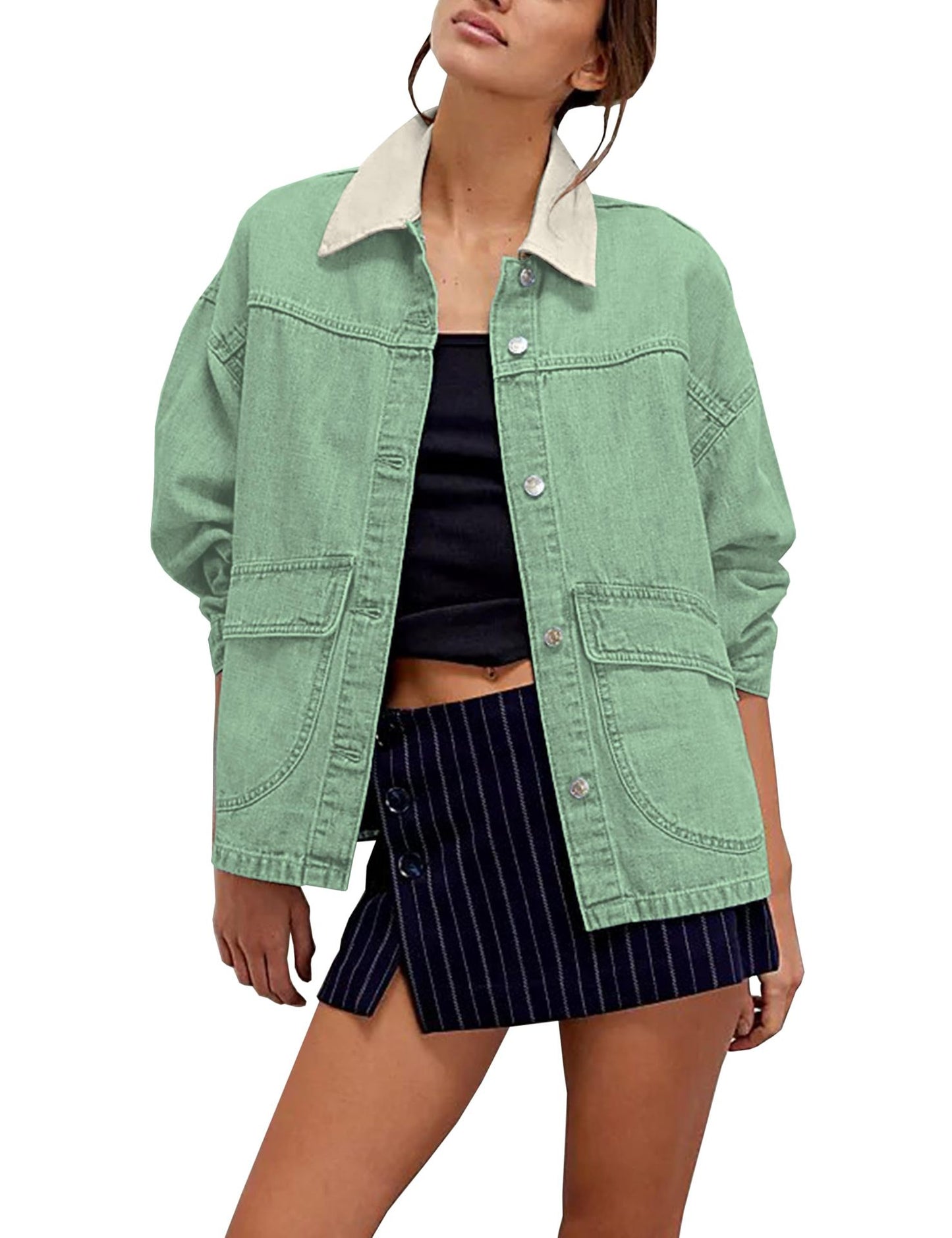 Women's Cowboy Loose Contrast Color Denim For Coats