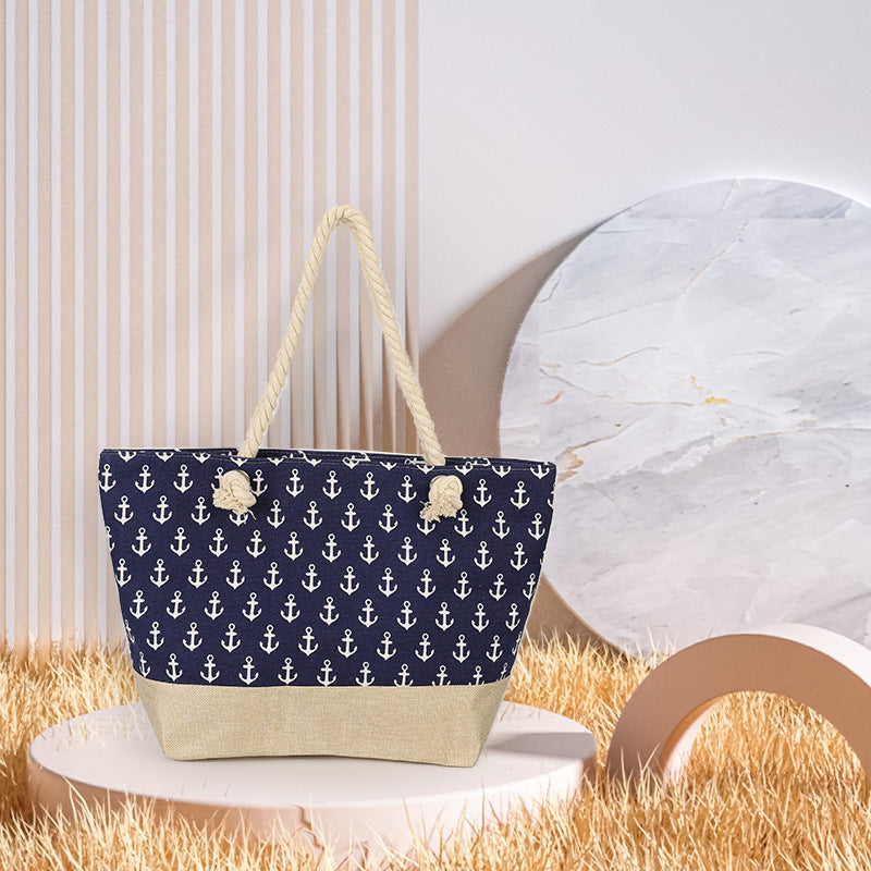 Women's Underarm Large Capacity Canvas Striped Beach Tote Bags