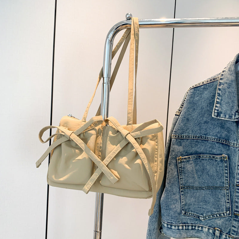 Women's Fashion Bowknot Underarm Large Capacity Cloth Shoulder Bags