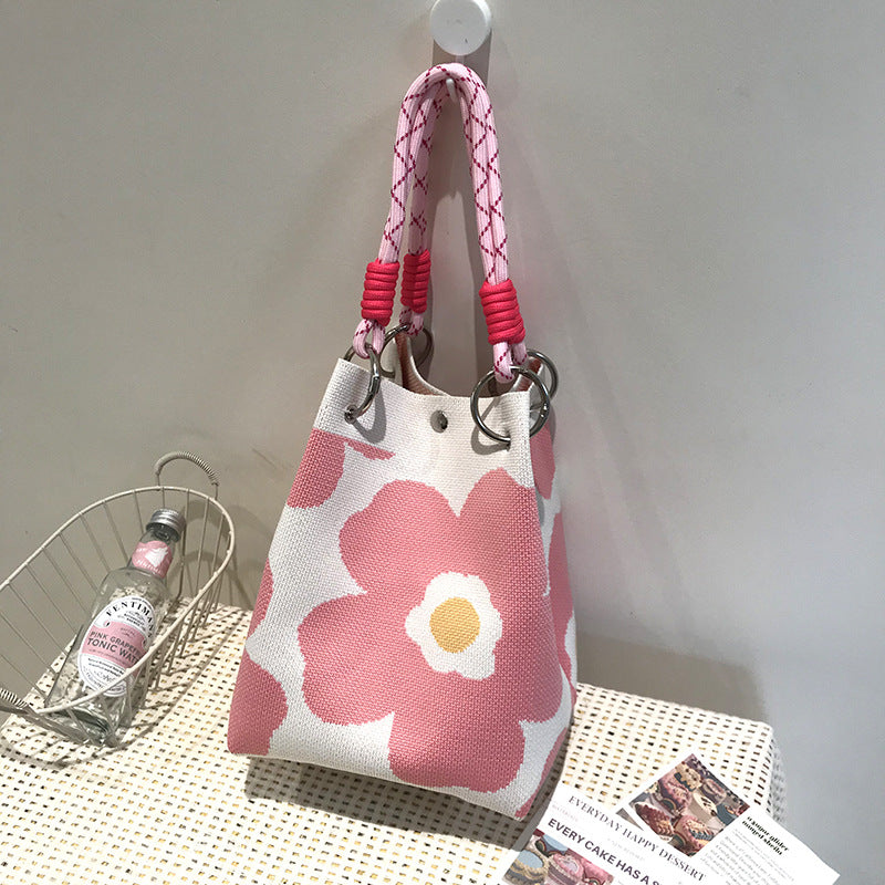 Black White Rhombus Knitted Versatile Large Handbags