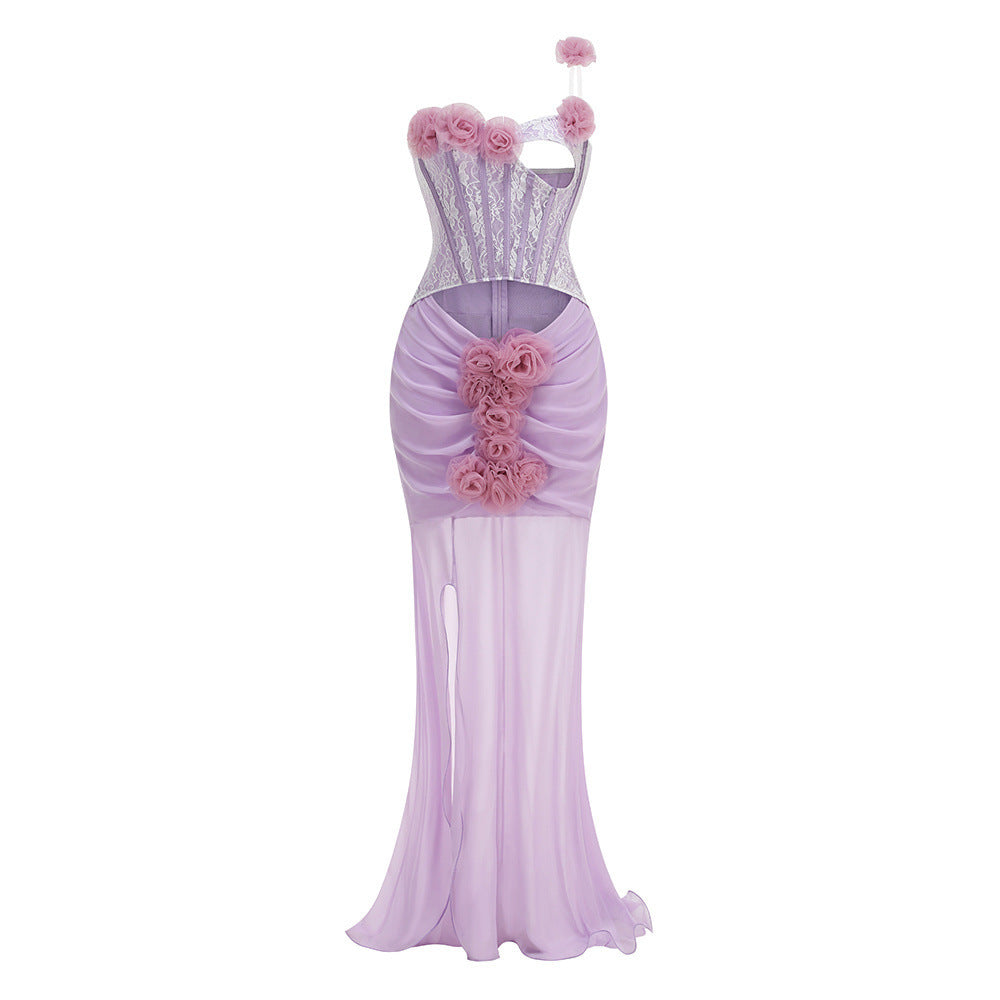 Dress Three-dimensional Flower Decorative Fishtail Design Dresses
