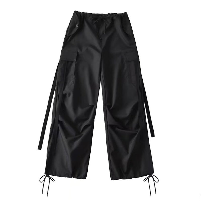 Women's Waist Casual Long Feet Lace Up Pants