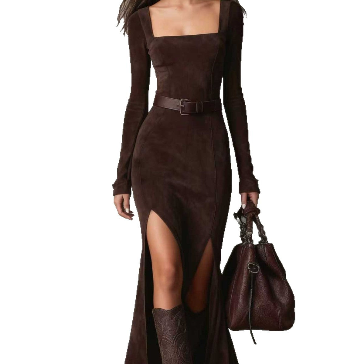 Elegant Graceful Square Collar Split Long Dresses