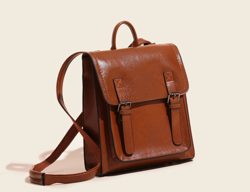 Women's Genuine Leather Fashion Oil Wax Cowhide Backpacks