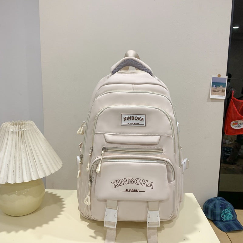 Women's Fashion Solid Color Wide Strap Portable Backpacks