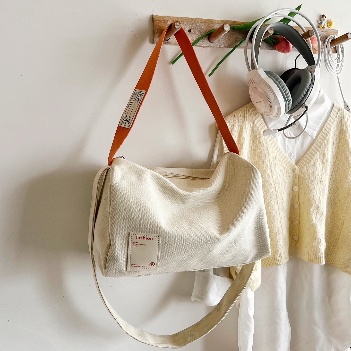 Color Contrast Female Winter Wide Strap Bags