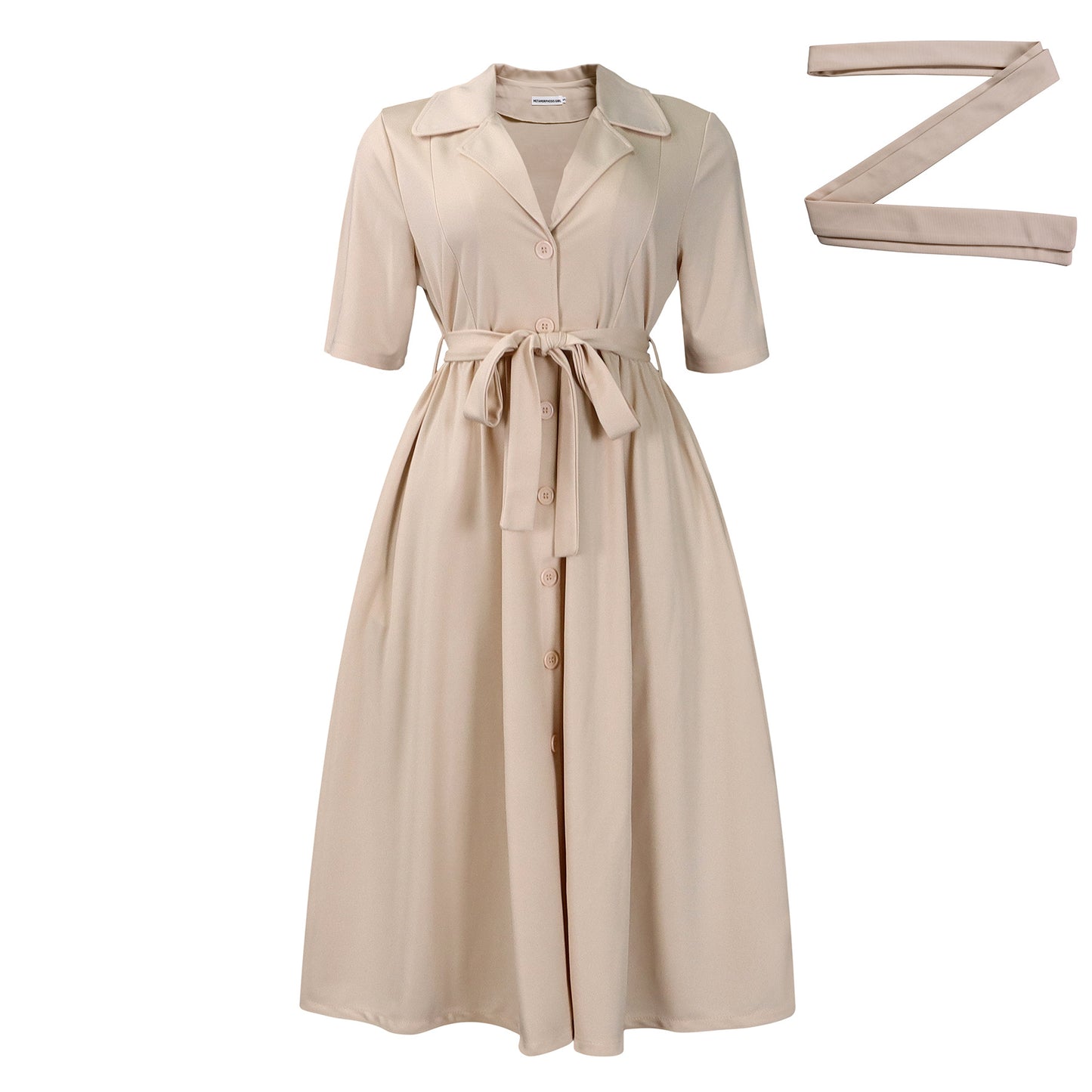 Women's Wear Summer Fashion Tailored Collar Sleeve Solid Color Waist Tight Dress