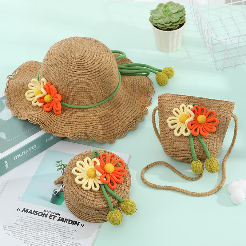 Women's & Children's Seaside Beach Weaving Straw Hat Pastoral Children's Coin Purse