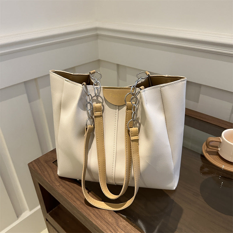 Women's Simple Textured Gentle Spring Commuter Underarm Tote Bags