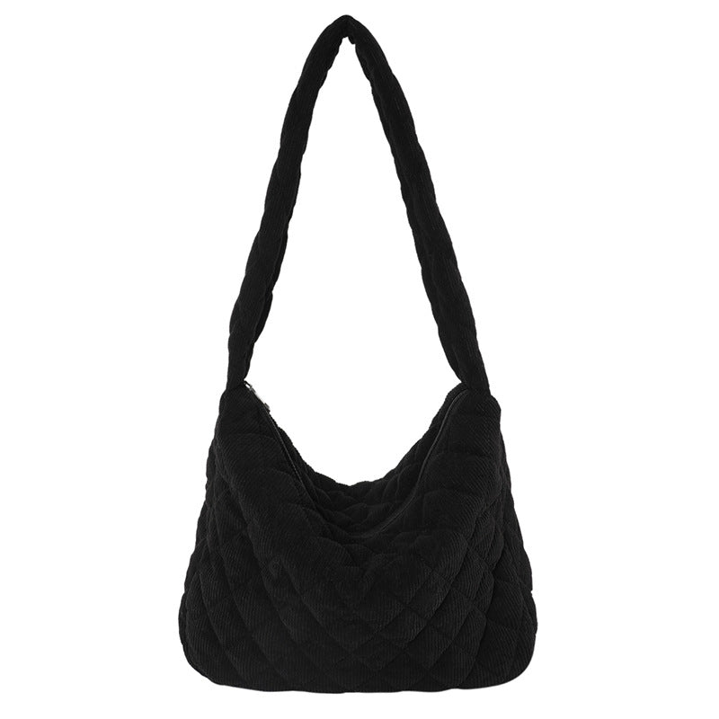 Women's Cotton Corduroy Blue Korean Style Large Crossbody Bags