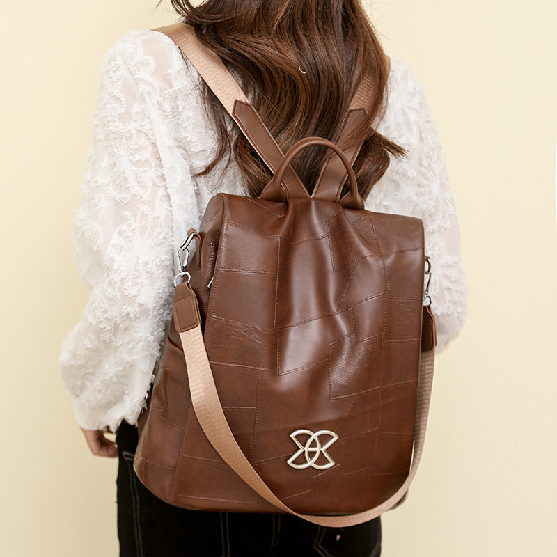 Women's Stitching Leather Lightweight Leisure Fashion Backpacks