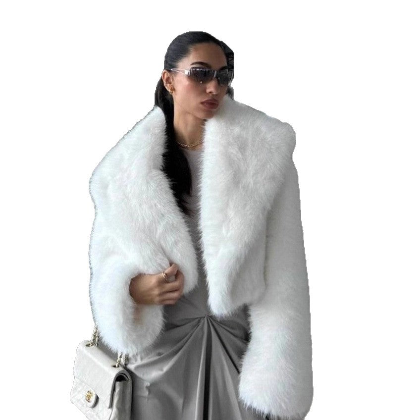 Elegant Lapel Fur Female Fluffy Soft Coats