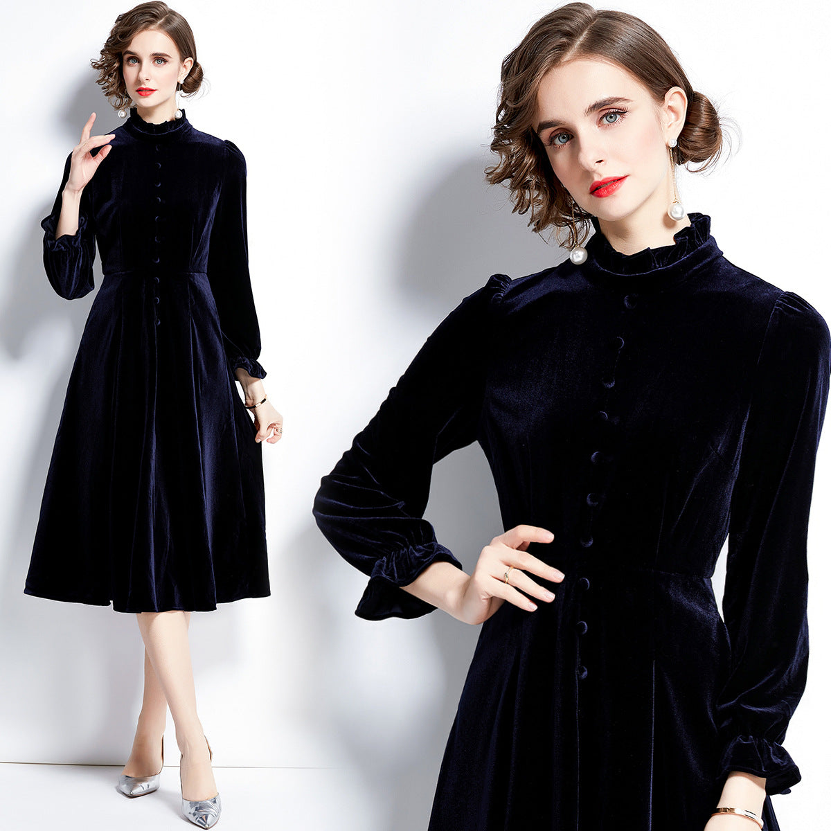 Women's French Elegant Trendy Court Style Hepburn Long-sleeved Dresses