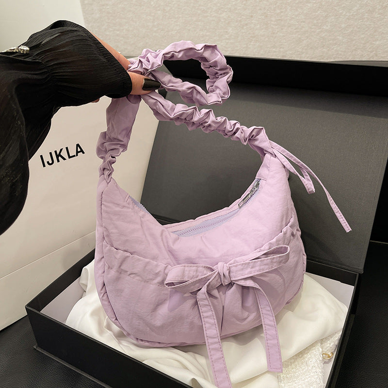 Teenage Leisure Korean Style Bow Underarm Pleated Adjustable Strap Shoulder Bags