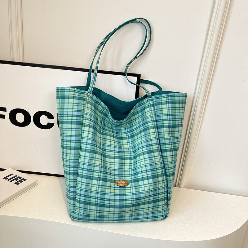 Style Artistic Plaid Simple Double-sided College Shoulder Bags