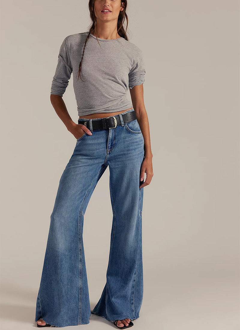 Women's High Waist Slim Fit Large Horn Mopping Denim Women's Jeans