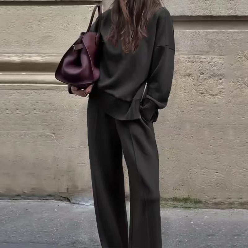Spring Solid Color Round Neck Loose Suits