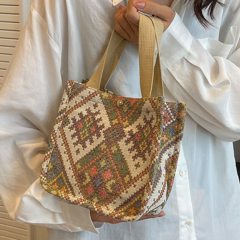 Women's Large Capacity Ethnic Style Canvas Hand-woven Bags