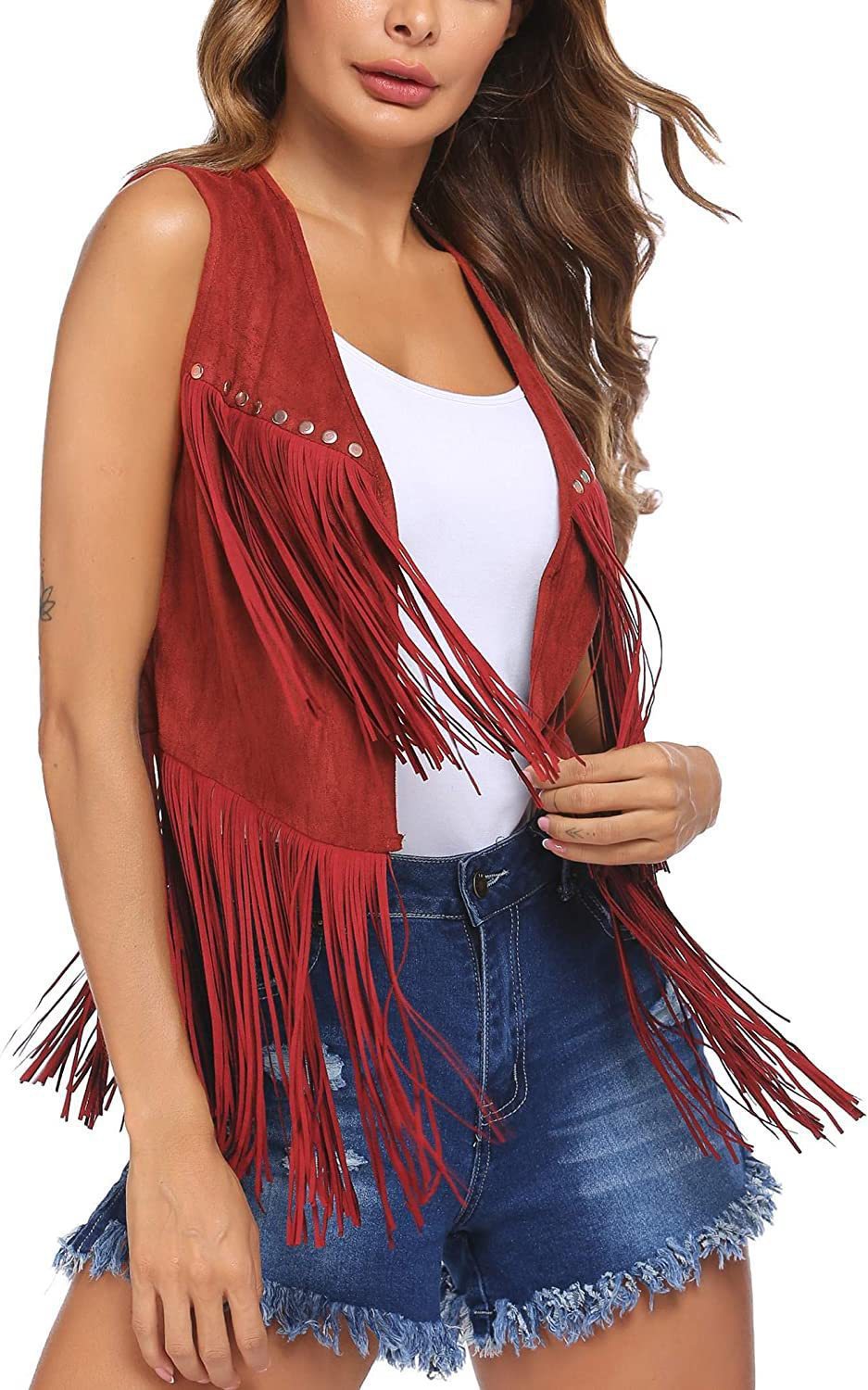 Attractive Women's Summer Tassel Suede Mid-length Women's Vest