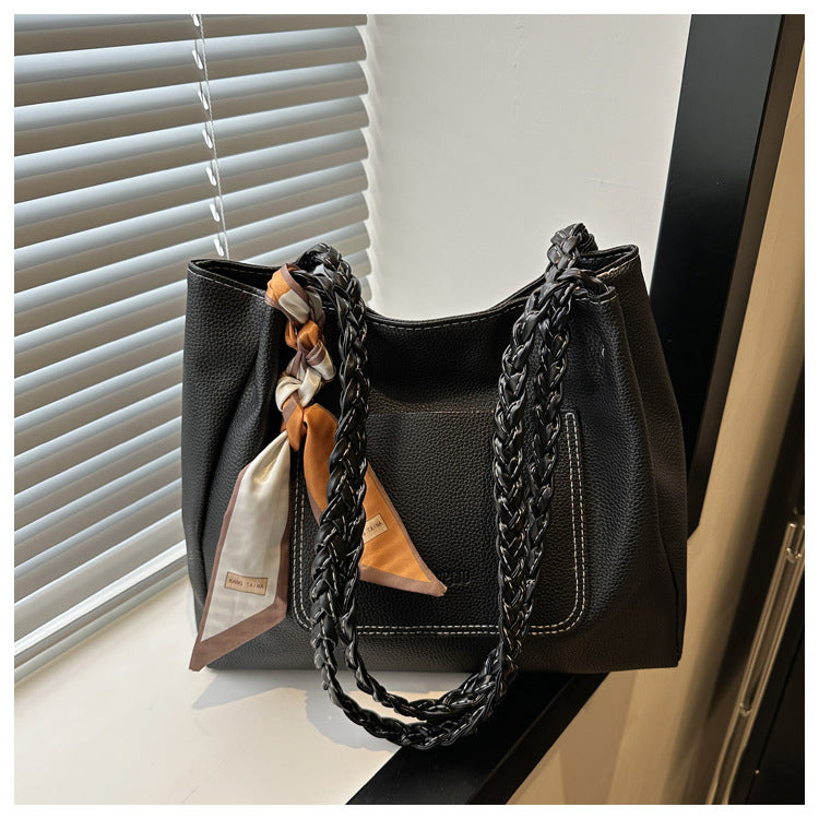 Women's Capacity Pure Color Trendy Silk Scarf Tote Bags