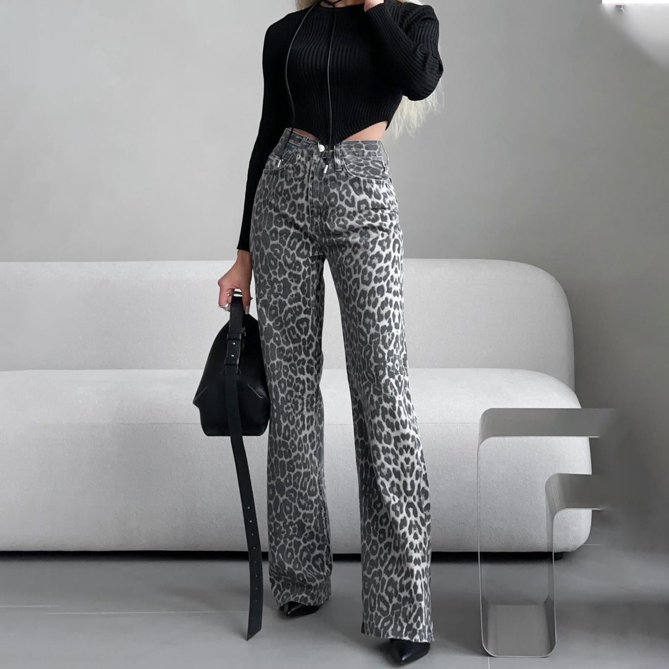 Women's Leopard Print Narrow For Spring High Jeans