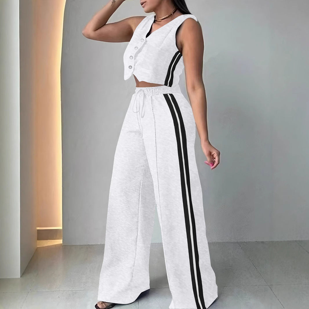 Women's Wear Pocket Sleeveless Cropped Set Fashion Casual Suit