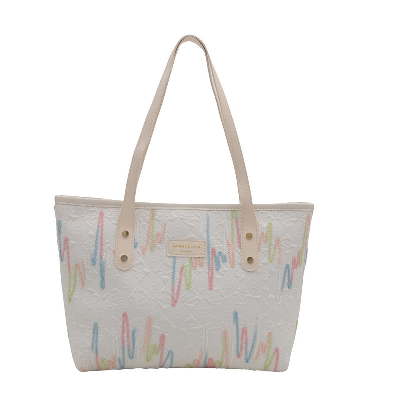 Women's Fashion Pure Color Trendy Embroidery Thread Leisure Commute Tote Bags