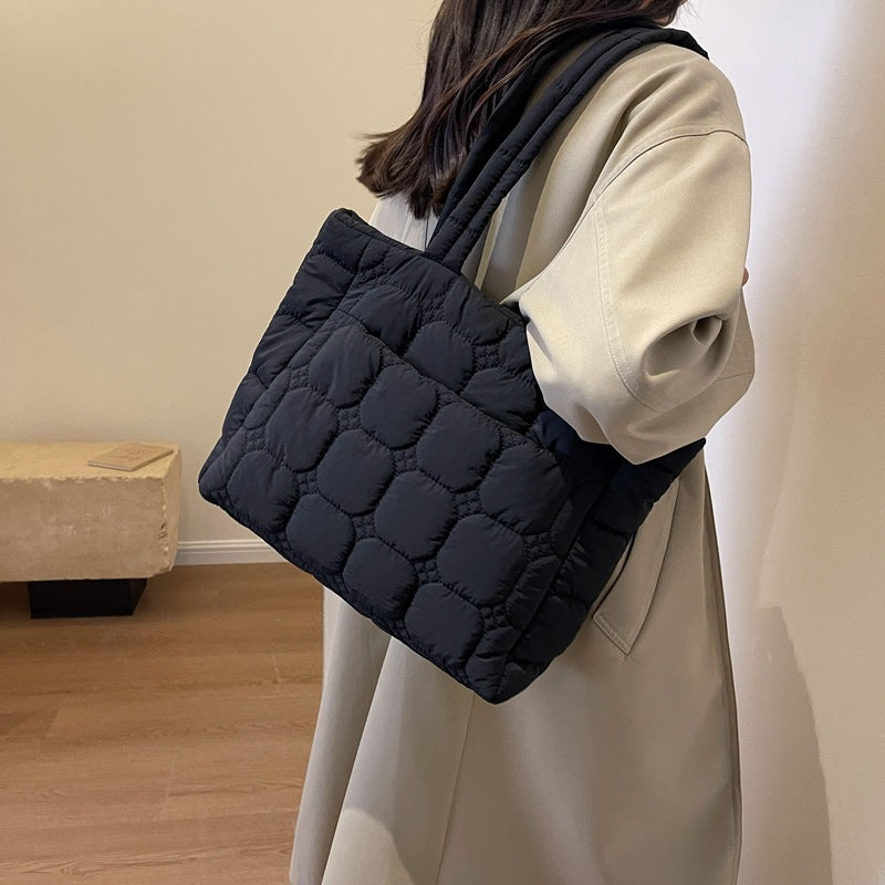 Women's Commuter Down Jacket Portable Cotton Embroidery Tote Bags