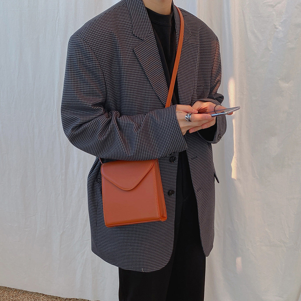 Men's Korean Style Simple Vertical Mobile Leather Men's Shoulder Bags