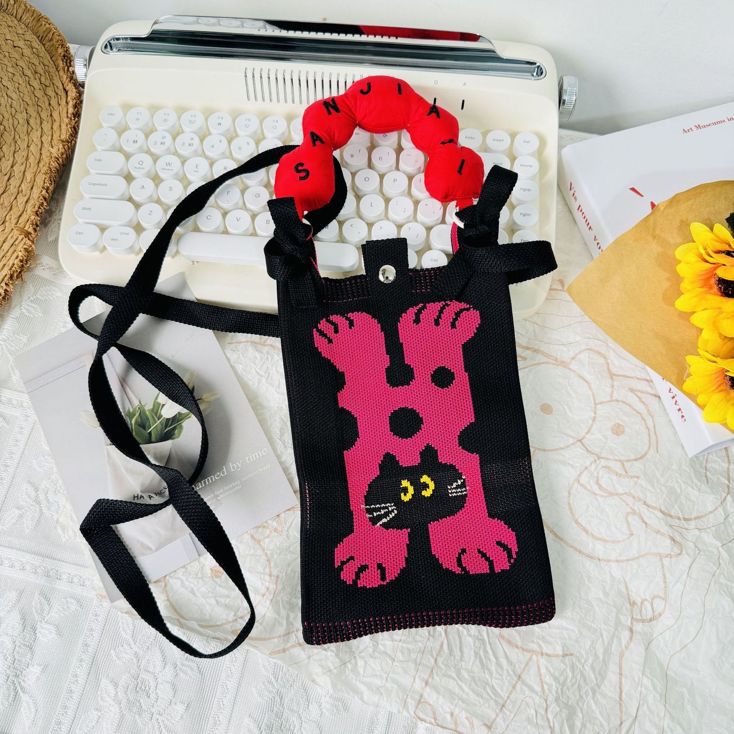Creative Cute Cartoon Cat Knitted Mini Crossbody Bags