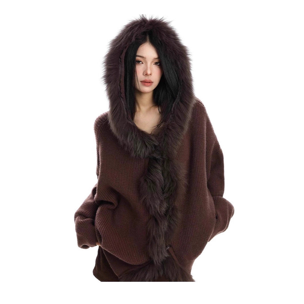 Cape Shawl Fur Collar Cloak Solid Sweaters