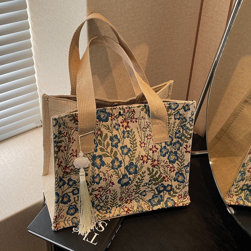 Capacity Floral Female Storage Western Style Shoulder Bags