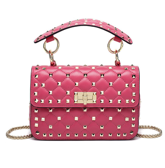 Women's Leather Rhombus Chain Rivet Portable Bags