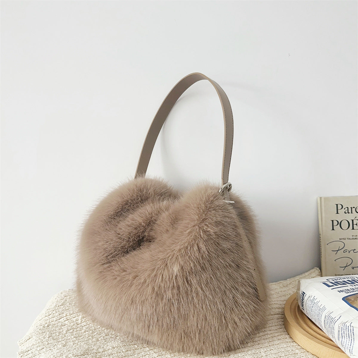 Fox Fur Large Capacity Plush Underarm Shoulder Bags