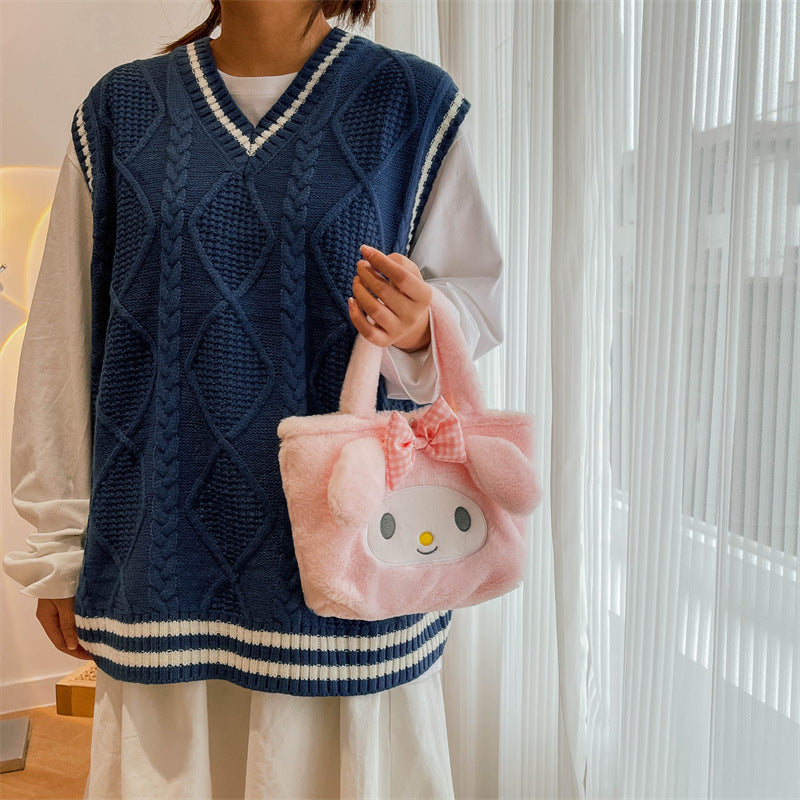 Women's Capacity Portable Plush Preppy Style Heart Shoulder Bags