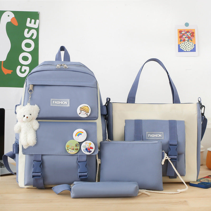 Primary Junior High College Canvas Contrast Backpacks