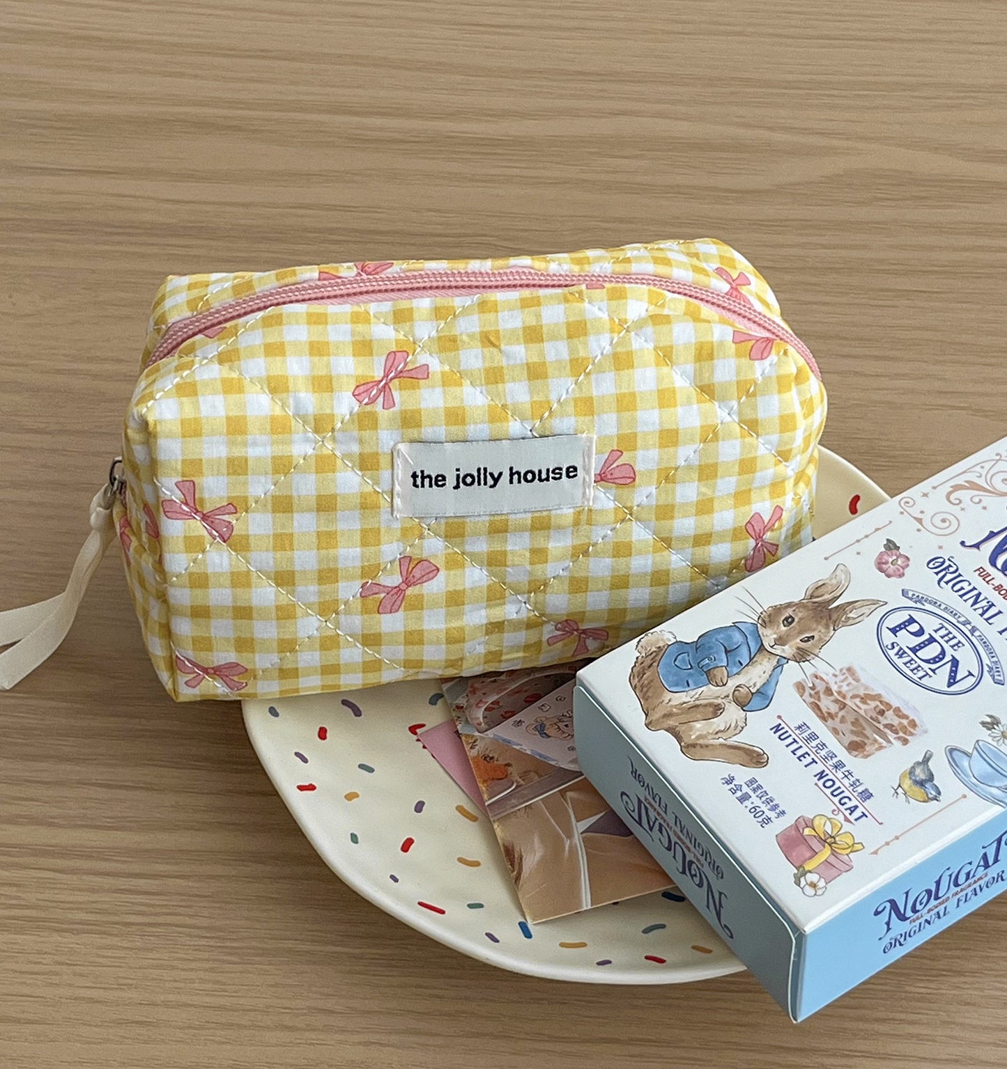Plaid Bow Large Capacity Sweet Quilted Cosmetic Bags